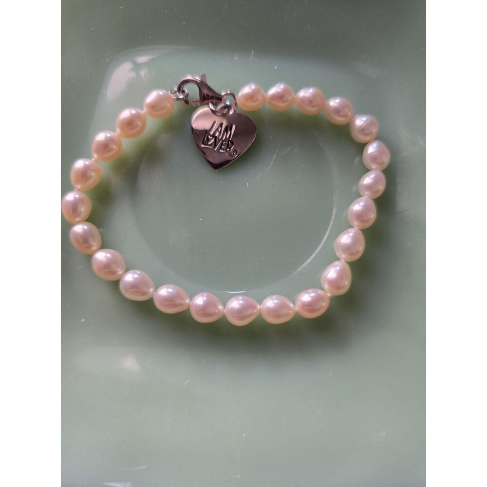 Freshwater Pearl Bracelet: Sterling Silver Clasp, "I AM LOVED" Heart Charm